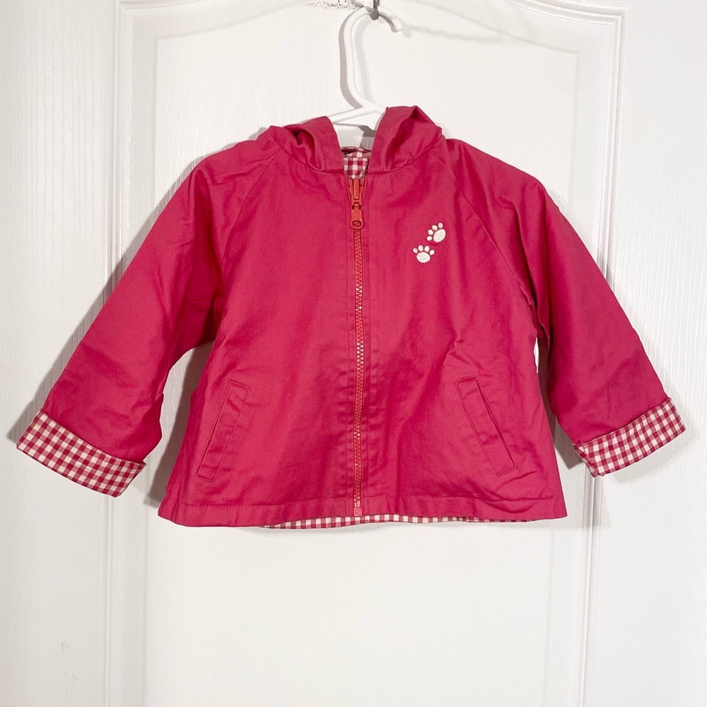 Y2K VTG B.T. Kids REVERSIBLE Pink & White Gingham Hooded Rain Jacket Size 24M